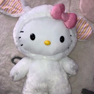 Hello Kitty Easter White Plush with Pink Bow and Striped Bunny Ears